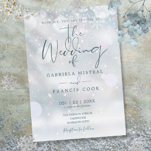 Invitación Guión de invierno maravilloso copos de nieve boda