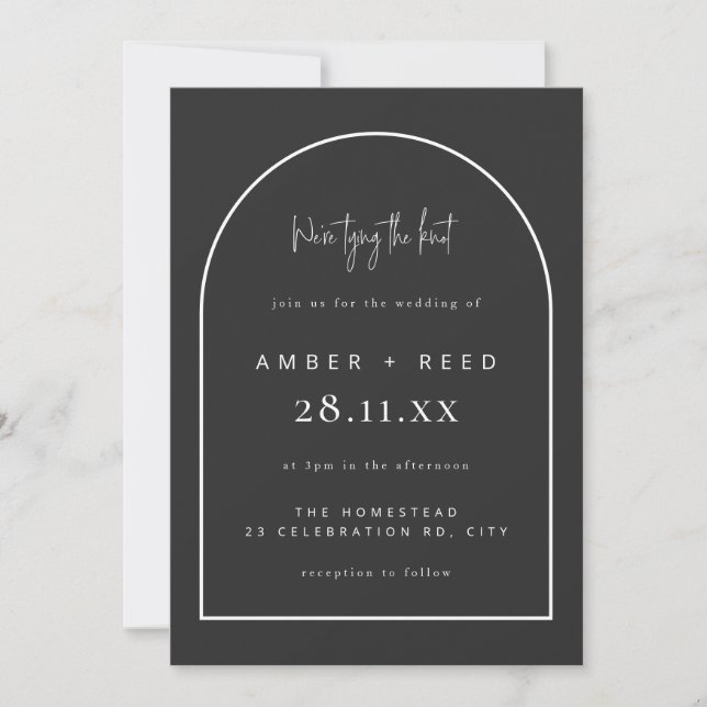 Invitación Guión de juego de arcos moderno Knot Boda Black Ma (Anverso)