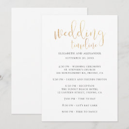 Invitación Guión de la línea de tiempo de la fiesta de bodas.