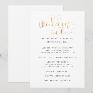 Invitación Guión de la línea de tiempo de la fiesta de bodas.