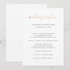 Invitación Guión de la línea de tiempo de la fiesta de bodas.