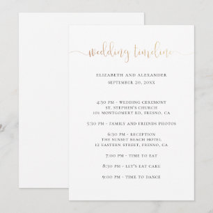 Invitación Guión de la línea de tiempo de la fiesta de bodas.