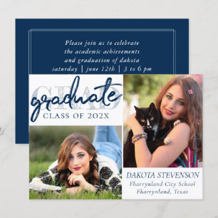 Invitación Guión de la Marina Graduada Azul oscuro 2 Photo