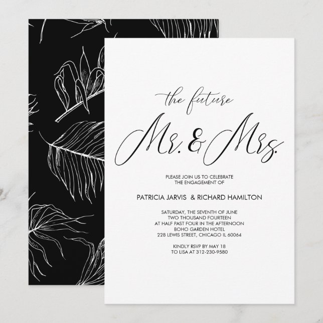 Invitación Guión de la Moda del futuro Sr. y Sra. Engagement  (Anverso / Reverso)