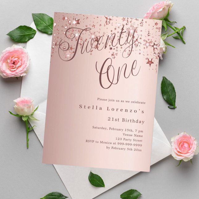 Invitación Guión de las estrellas de oro Rosa 21 cumpleaños (Subido por el creador)