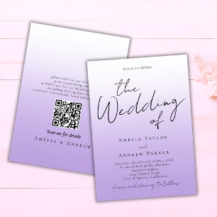Invitación Guión de lavanda morada Elegante Boda de código QR