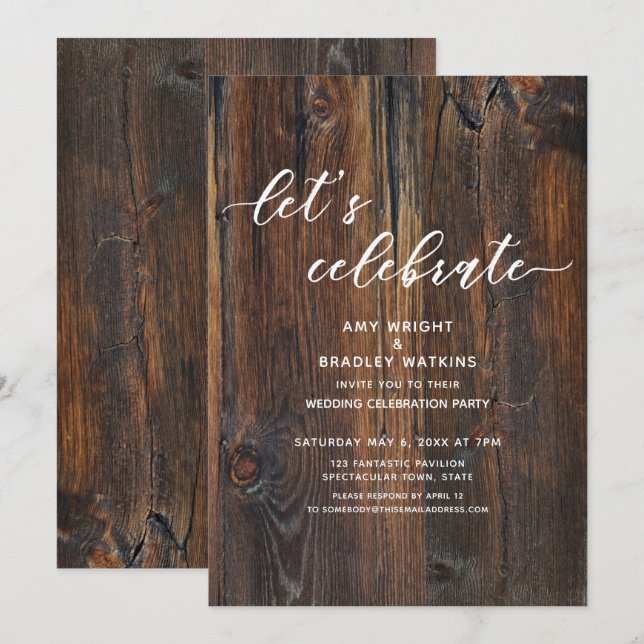 Invitación Guión de Letra de Mano de Madera Texturizada Vamos (Anverso / Reverso)