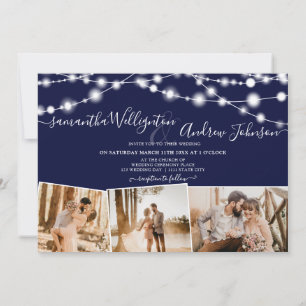 Invitación Guión de luces azul de la marina rusa 4 boda de fo