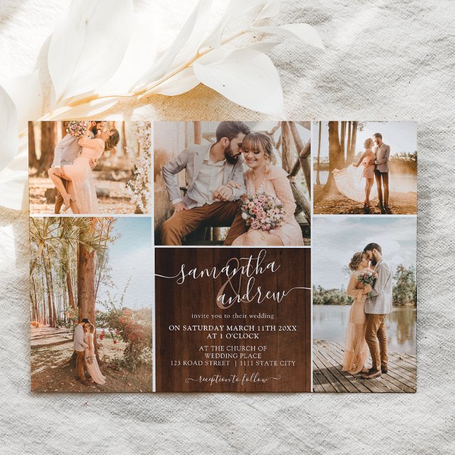 Invitación Guión de madera marrón rusa 6 boda de fotos (Subido por el creador)