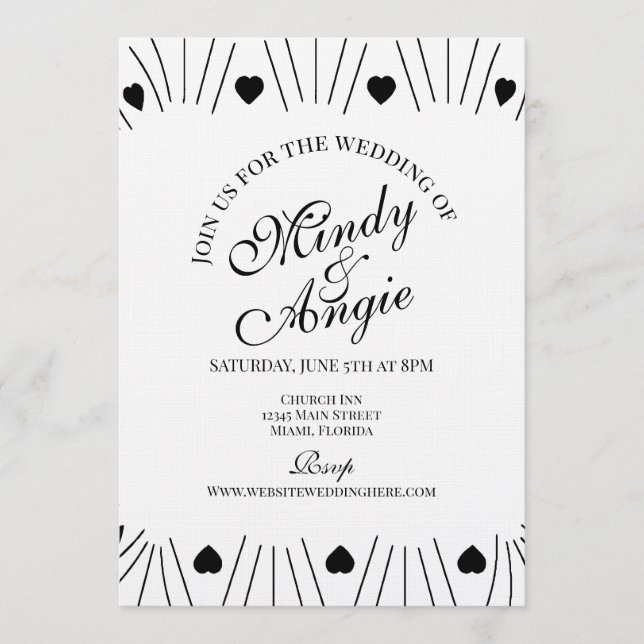 Invitación Guión de marco de corazones Doodle Boda (Anverso)