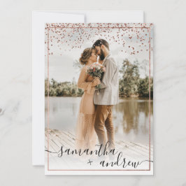 Invitación Guión de marco dorado rosa moderno 5 boda de fotos