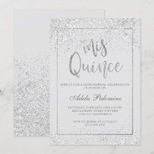 Invitación Guión de marco purpurina plateado gris Quinceañera