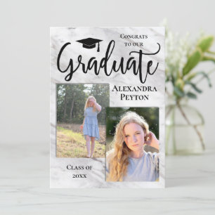 Invitación Guión de mármol blanco 2 Graduación de fotos