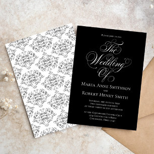 Invitación Guión de matrimonio elegante en blanco y negro