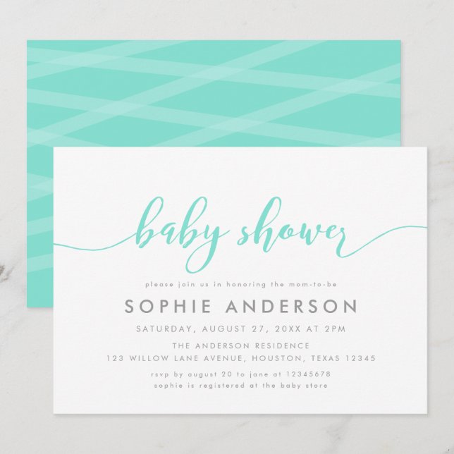 Invitación Guión de Mint Relax Baby Shower (Anverso / Reverso)