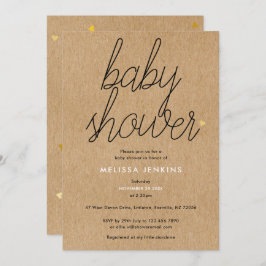 Invitación Guión de moda Baby Shower Gold Corazón a Kraft rús
