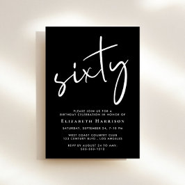 Invitación Guión de moda Black 60th Birthday Party