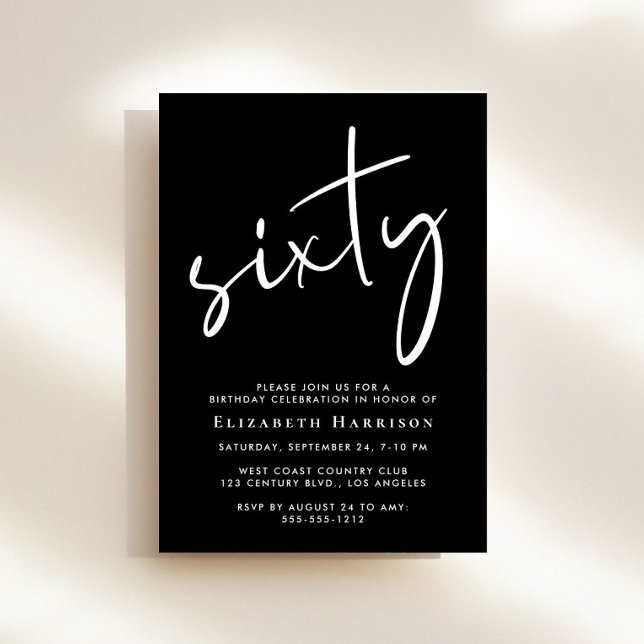 Invitación Guión de moda Black 60th Birthday Party (Subido por el creador)