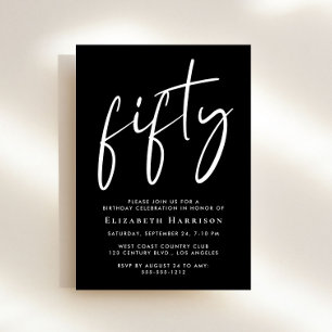 Invitación Guión de moda Black White 50 cumpleaños