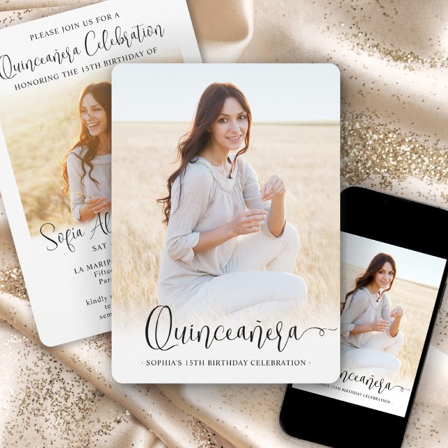 Invitación Guión de moda de Quinceañera 2 Foto 15 cumpleaños (Subido por el creador)