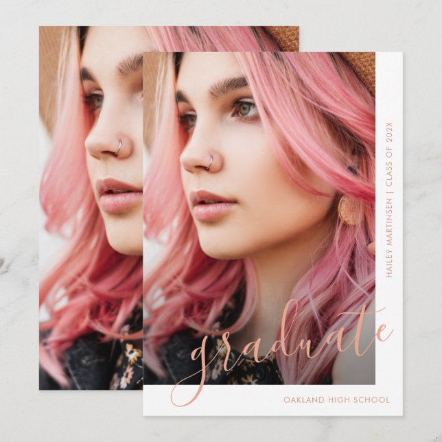 Invitación Guión de moda Dos Graduación de Foto (Anverso / Reverso)