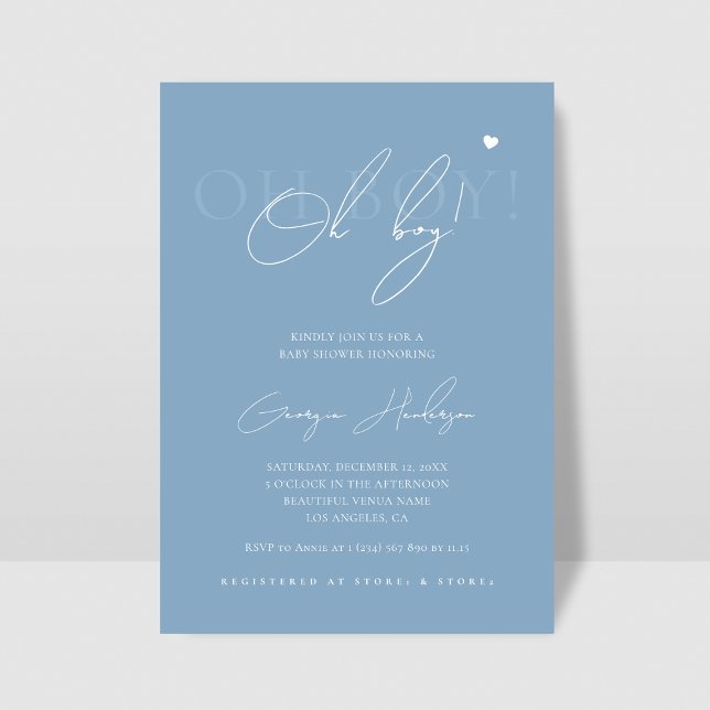 Invitación Guión de Moda elegante Oh Boy Heart Blue Baby Show (Subido por el creador)