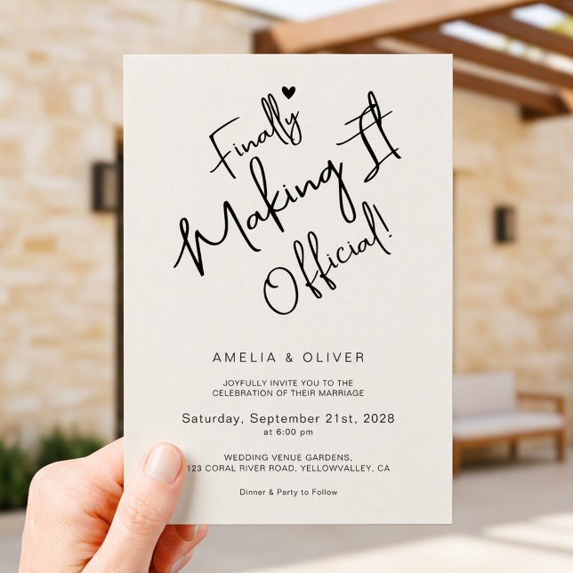 Invitación Guión de moda finalmente haciéndolo oficial boda (Subido por el creador)