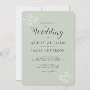 Invitación Guión de Moda Foliage Pastel Verde Boda