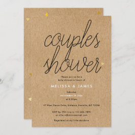 Invitación Guión de moda Kraft Gold Hearts Parejas Baby Showe