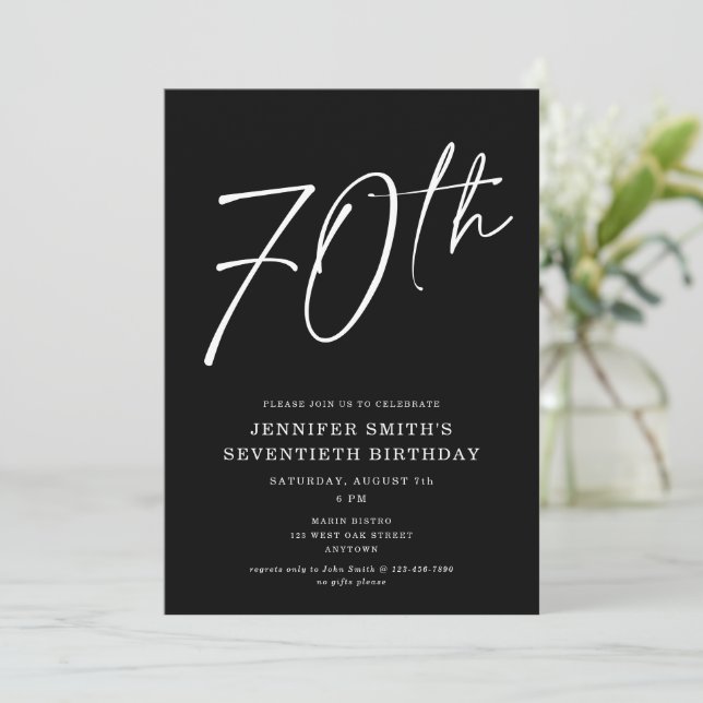 Invitación Guión de Moda moderna 70ª fiesta de cumpleaños (Anverso de pie)