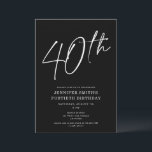 Invitación Guión de Moda moderna cuadragésimo 40 aniversario<br><div class="desc">Esta moderna invitación fiesta de 40 años presenta un fondo negro de moda con escritura blanca y tipografía moderna. El guión dice "40". Todos los colores (incluso el guión del año) son personalizable total y fácil. ¡Incluso puedes añadir una foto al fondo! Simplemente utilice "herramienta de diseño" en el menú...</div>