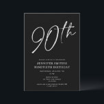 Invitación Guión de Moda moderna Ninetieth 90th Birthday Part<br><div class="desc">Esta moderna fiesta de cumpleaños número 90 ofrece un fondo negro de moda con escritura blanca y tipografía moderna. El guión dice "90". Todos los colores (incluso el guión del año) son personalizable total y fácil. ¡Incluso puedes añadir una foto al fondo! Simplemente utilice "herramienta de diseño" en el menú...</div>