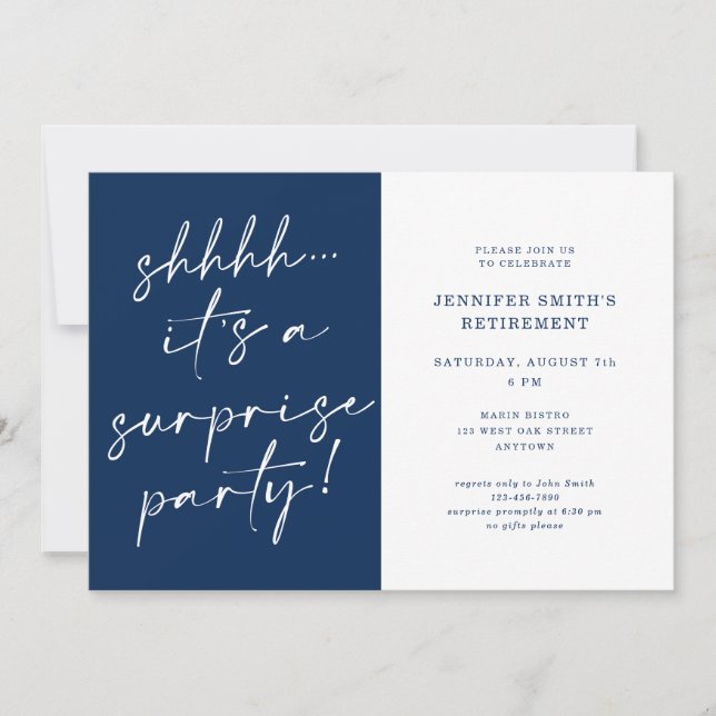 Invitación Guión de Moda moderno Shhh Fiesta de Jubilación So (Anverso)