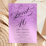 Invitación Guión de moda púrpura oscuro purpurina Sweet 16<br><div class="desc">El purpurina morado rompe la elegante fiesta de cumpleaños Sweet 16,  con un elegante pincel de caligrafía de escritura moda . Añadir tu foto</div>