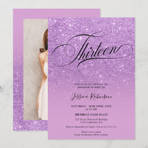 Invitación Guión de moda Púrpura purpurina lúgubre