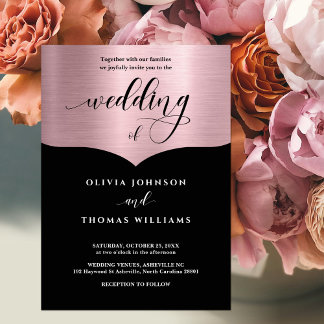 Invitación Guión de moda Rosa metálico negro Boda de oro