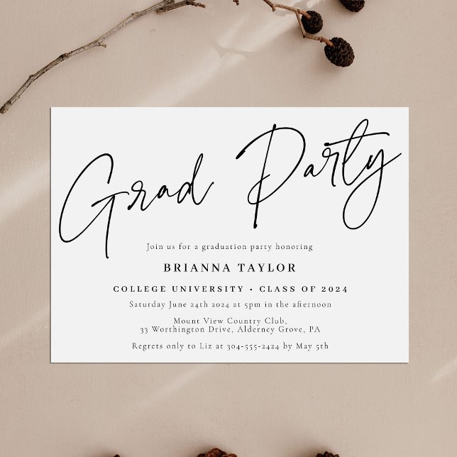 Invitación Guión de Moda simple Partido de Graduación Blanco  (Subido por el creador)