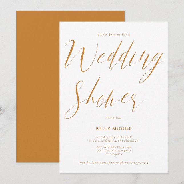 Invitación Guión de Mustard Ochre Género Ducha de matrimonio  (Anverso / Reverso)