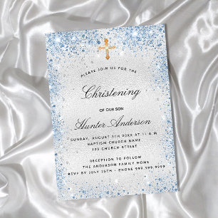 Invitación Guión de niño azul plateado de Navidad