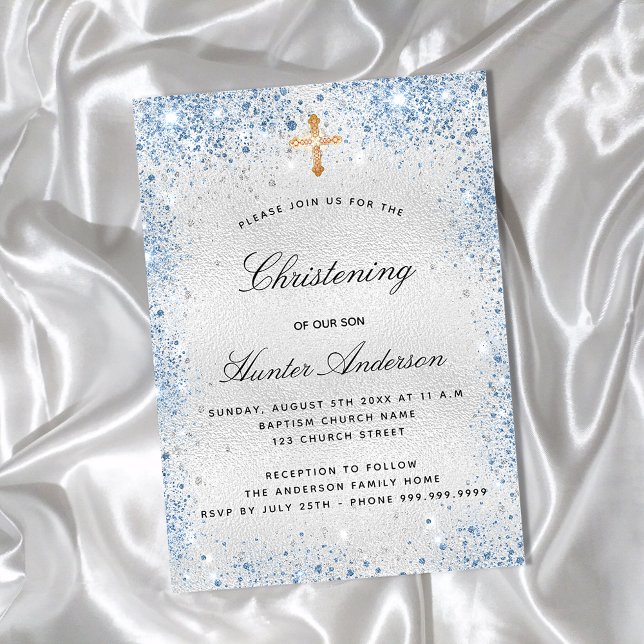 Invitación Guión de niño azul plateado de Navidad (Subido por el creador)