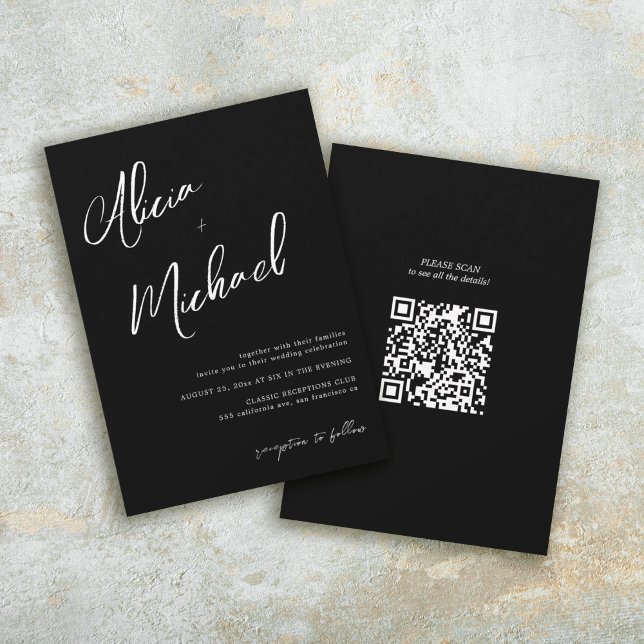 Invitación Guión de nombres de pareja simple boda de CÓDIGO Q (Subido por el creador)