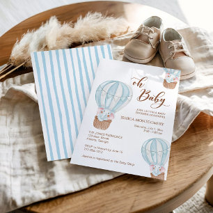 Invitación Guión de Oh Baby Elefante en Globo Aerostático par