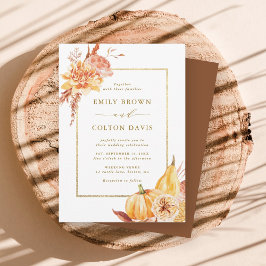 Invitación Guión de oro de la calabaza floral de otoño Boda r