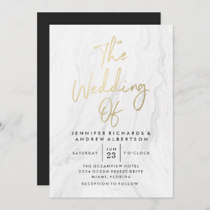 Invitación Guión de oro de mármol blanco moderno BODA