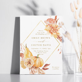 Invitación Guión de oro del Boda de calabaza floral de otoño