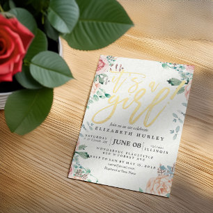 Invitación Guión de oro floral de color de agua elegante de B