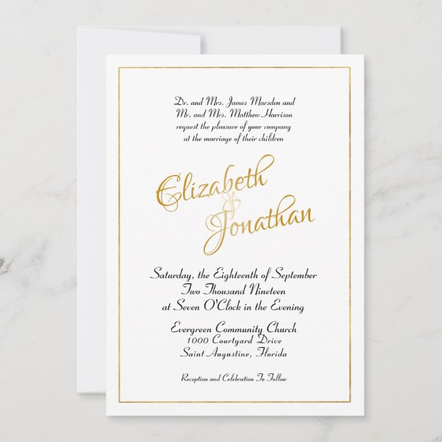Invitación Guión de oro formal elegante para muchas aguas (Anverso)