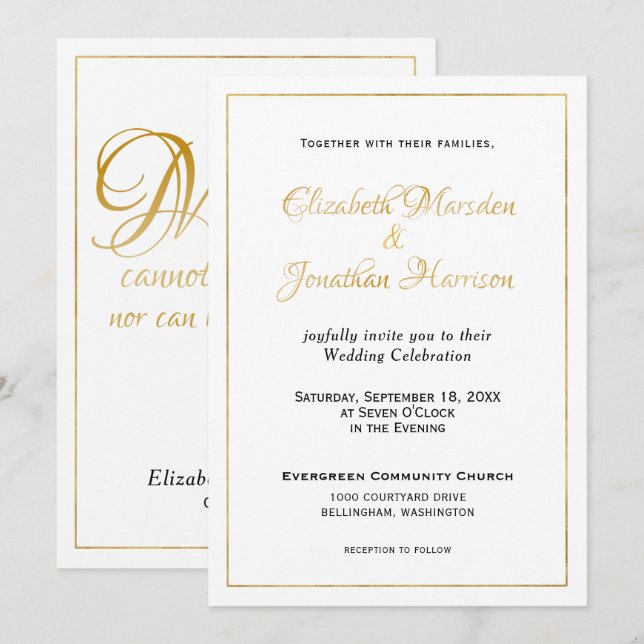 Invitación Guión de oro formal elegante para muchas aguas (Anverso / Reverso)