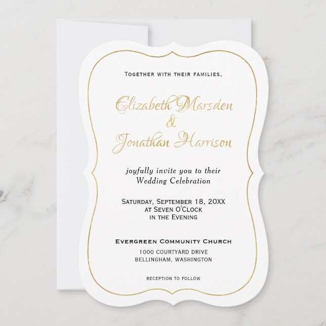 Invitación Guión de oro formal elegante para muchas aguas (Anverso)