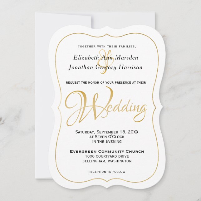 Invitación Guión de oro formal elegante para muchas aguas (Anverso)